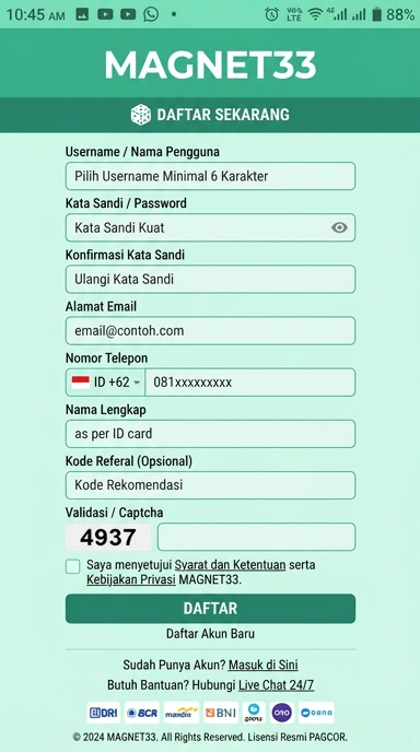 Panduan Registrasi Akun Baru magnet33 untuk Android